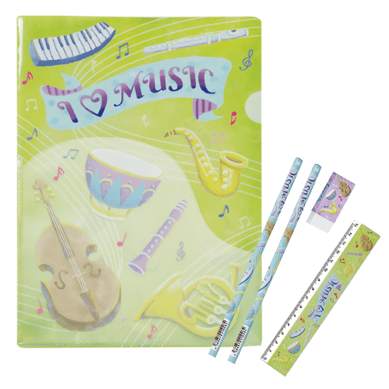 ポケットファイル&文具セット I LOVE MUSIC♪※在庫有りと書いてあっても、お取り寄せ商品は受注後にメーカー注文になります。※☆【音符・小物グッズ-音楽雑貨】【音楽雑貨】 音楽グッズ <br>バレエ発表会 記念品 プレゼントに最適 ♪