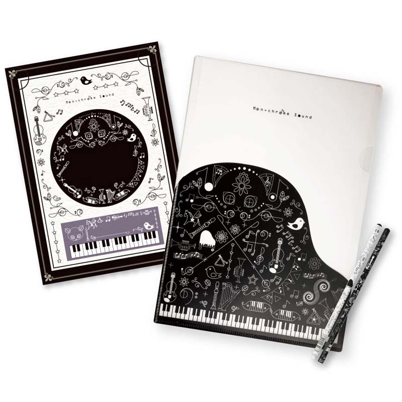 ポケットファイル&ステーショナリーセット Monochrome Sound♪※在庫有りと書いてあっても、お取り寄せ商品は受注後にメーカー注文になります。※☆【音符・小物グッズ-音楽雑貨】【音楽雑貨】 音楽グッズ <br>バレエ発表会 記念品 プレゼントに最適 ♪