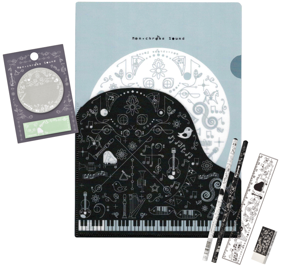 Monochrome Sound 鉛筆&ペンポーチセット♪※在庫有りと書いてあっても、お取り寄せ商品は受注後にメーカー注文になります。※☆【音符・小物グッズ-音楽雑貨】【音楽雑貨】 音楽グッズ <br>バレエ発表会 記念品 プレゼントに最適 ♪
