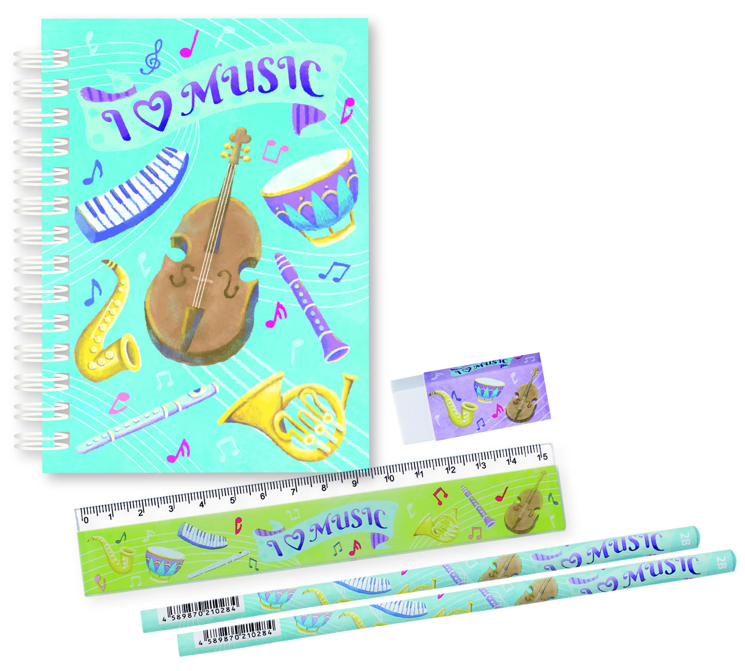 I LOVE MUSIC リングメモ&文具セット♪※在庫有りと書いてあっても、お取り寄せ商品は受注後にメーカー注文になります。※☆【音符・小物グッズ-音楽雑貨】【音楽雑貨】 音楽グッズ <br>バレエ発表会 記念品 プレゼントに最適 ♪