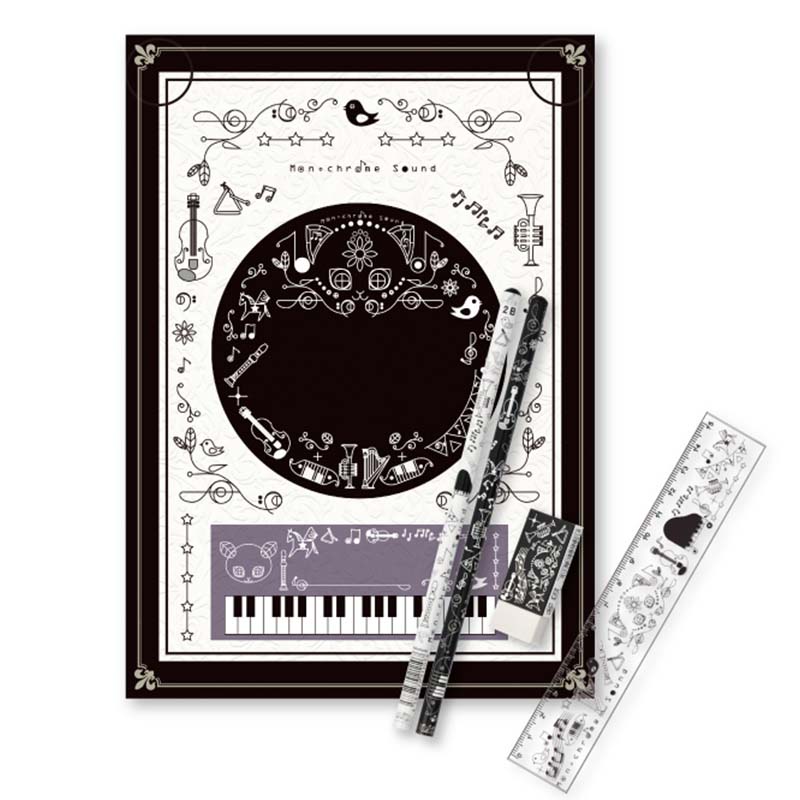 B5ノート&文具セット Monochrome Sound♪※在庫有りと書いてあっても、お取り寄せ商品は受注後にメーカー注文になります。※☆【音符・小物グッズ-音楽雑貨】【音楽雑貨】 音楽グッズ <br>バレエ発表会 記念品 プレゼントに最適 ♪